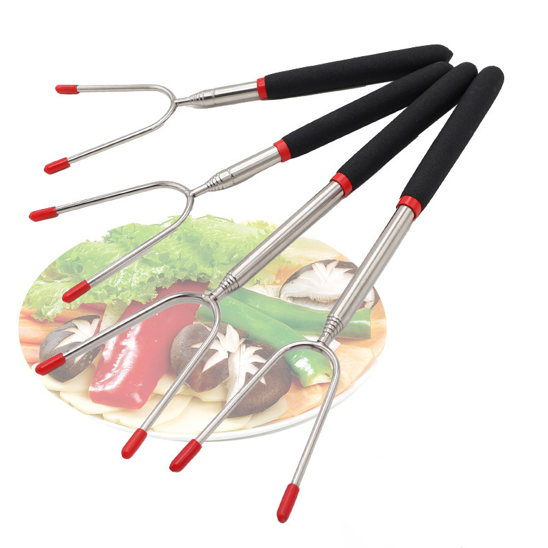 Hot sale Stainless steel Extendable Marshmallow Roasting Camping Sticks Hot Dog Fork Rotating for BBQ Telescoping sticks