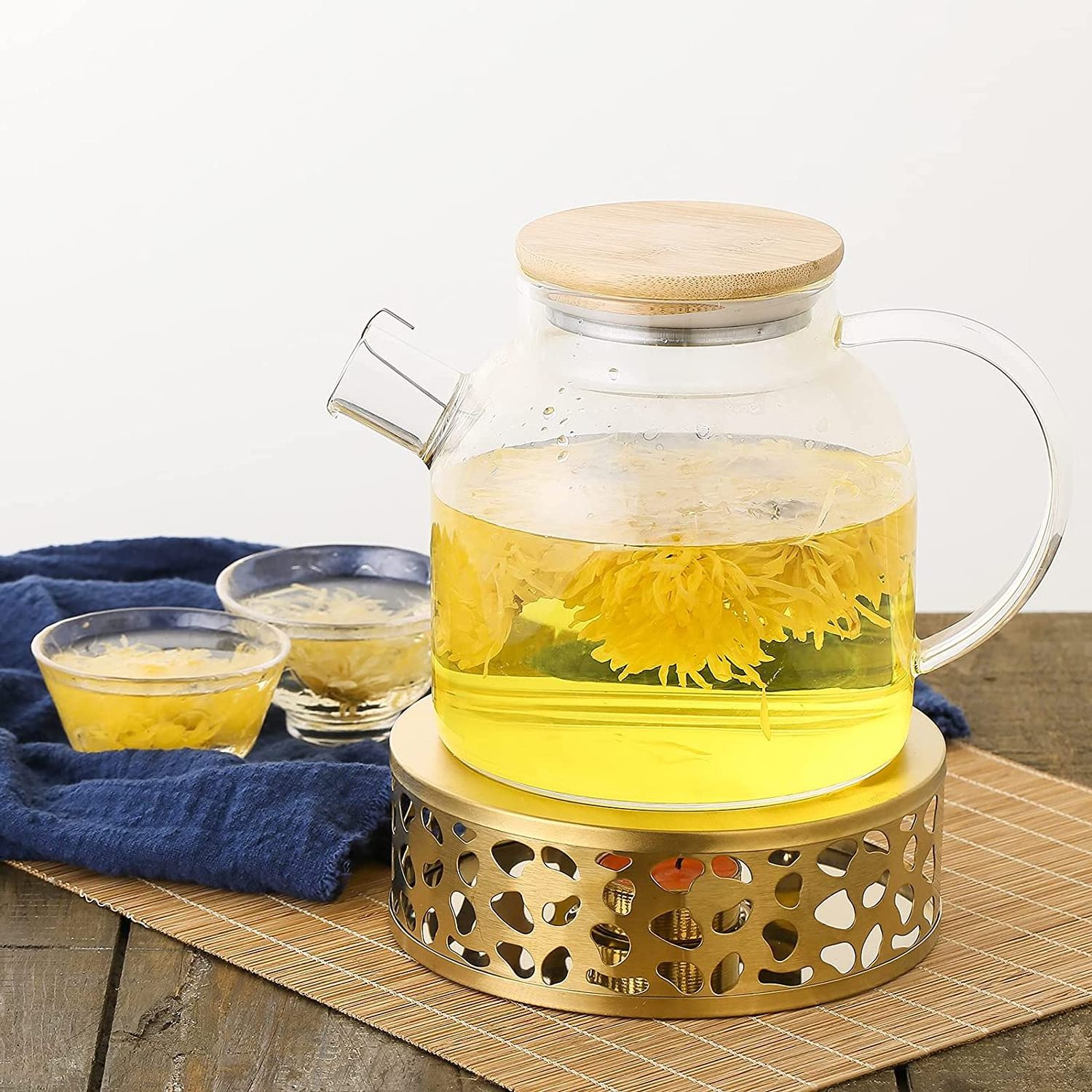 Tea Trivet Gold Stainless Steel Teapot Warmer Base for Glass, Ceramic Teapots and Other Heatproof Pots Warming Use