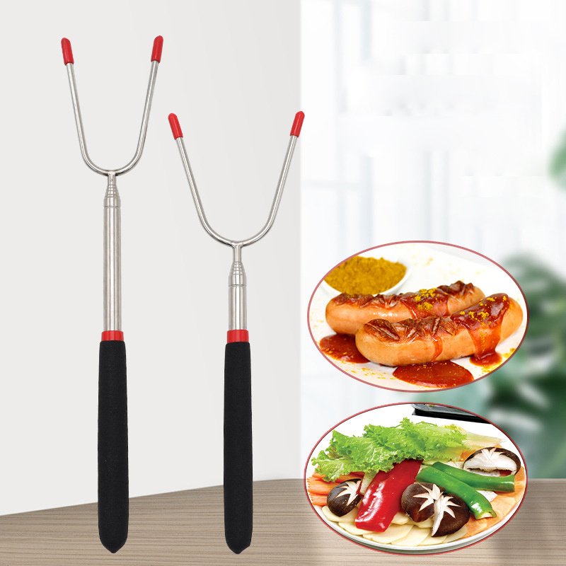 Hot sale Stainless steel Extendable Marshmallow Roasting Camping Sticks Hot Dog Fork Rotating for BBQ Telescoping sticks