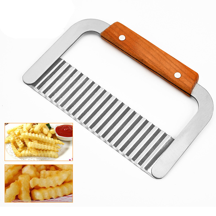 Stainless Steel Potato Slicer Crinkle Cutter Wooden Handle Potato Wave Cutter Manual Cortador De Batatas Kitchen Accessories