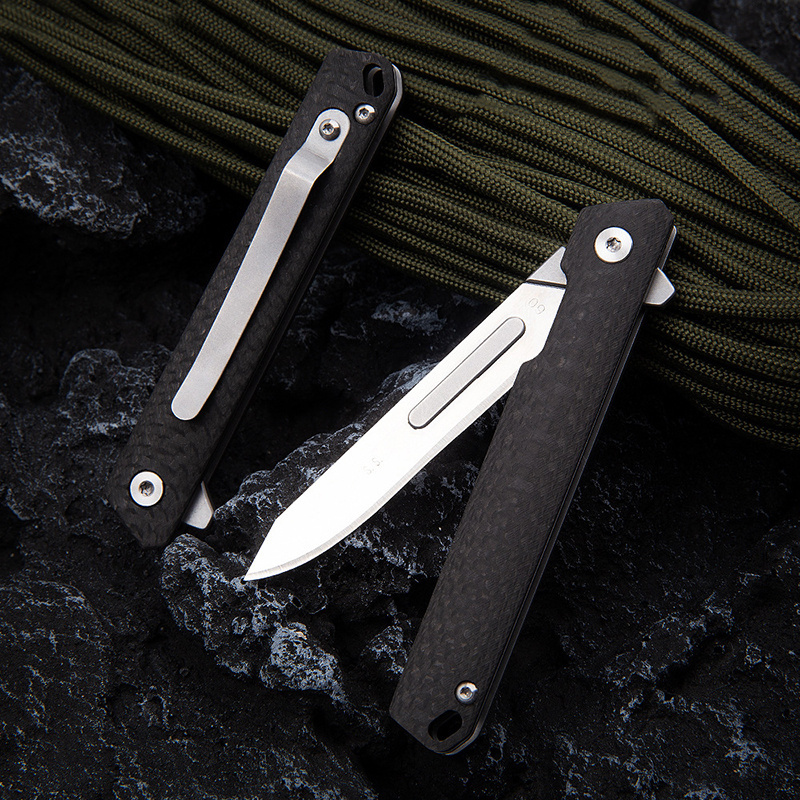 2024 New High Quality Tactical Outdoor Pocket Camping Knife Blade Sharp Carbon Fiber Handle Titanium Alloy Mini Utility Knife