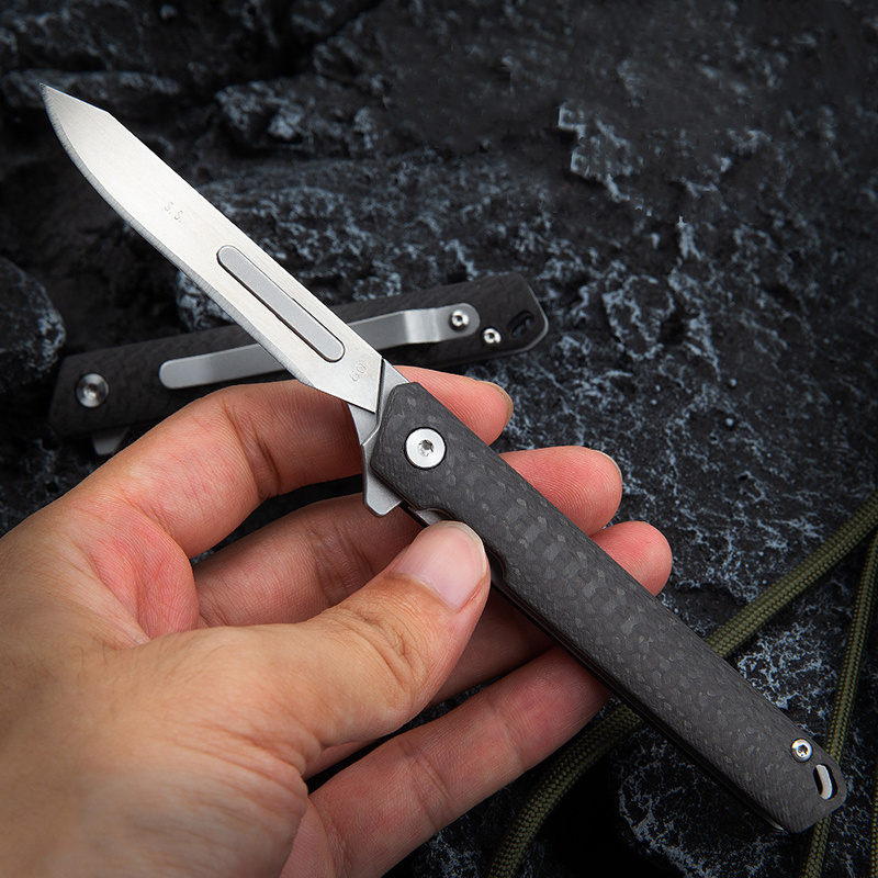 2024 New High Quality Tactical Outdoor Pocket Camping Knife Blade Sharp Carbon Fiber Handle Titanium Alloy Mini Utility Knife