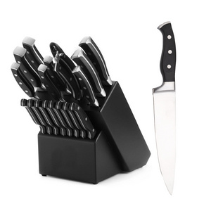 customized stainless steel 19 pcs professional steak forks kitchen chef knives set with wooden block sharpener