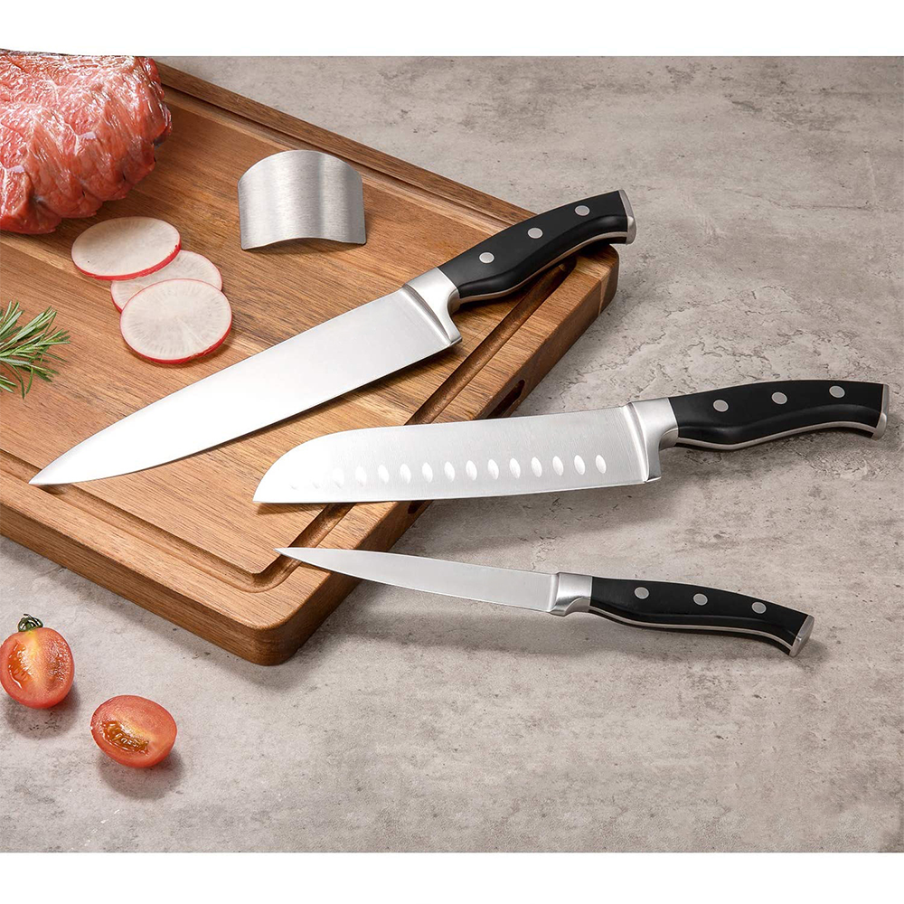 customized stainless steel 19 pcs professional steak forks kitchen chef knives set with wooden block sharpener