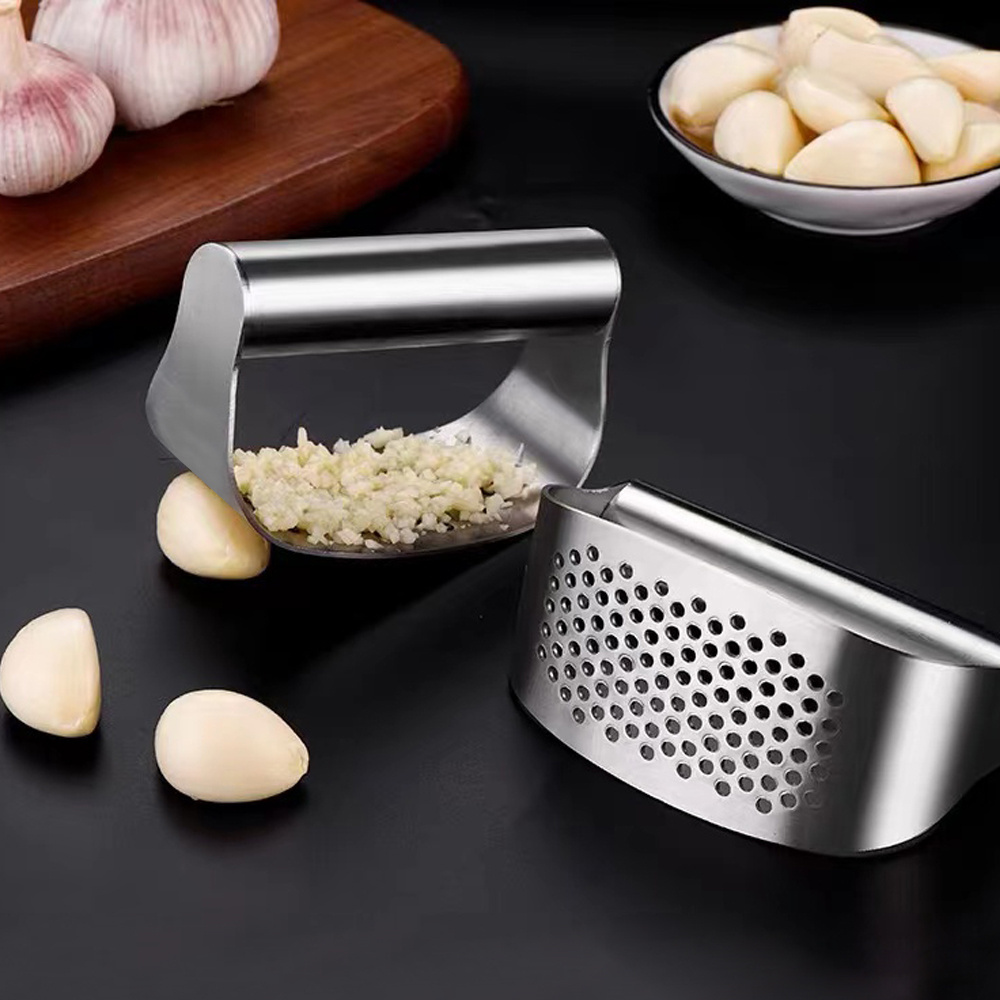 Stainless Steel  Garlic Press Rocker for Kitchen Tool Gadget Squeezer Kitchen Gadget with Ergonomic handle