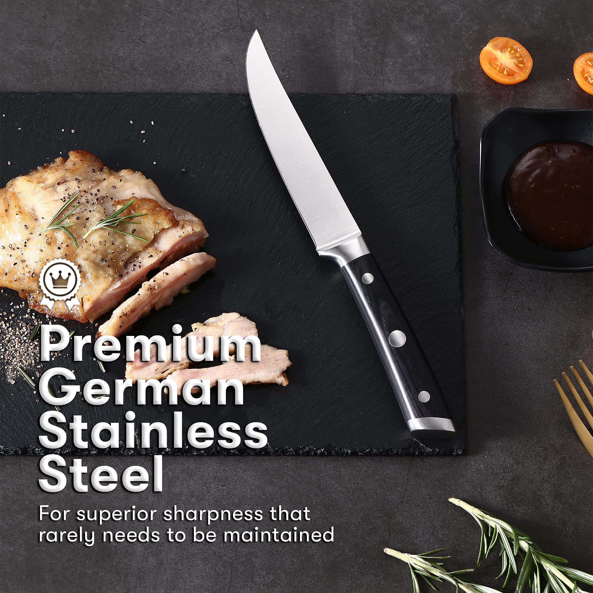 4 pcs german 5 inch Kitchen cutlery dinner set stainless steel steak knives with pakka wood handle