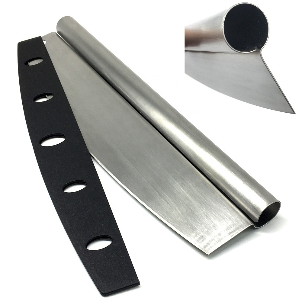 Stainless steel 14 inch pizza rocker cutter with black protection cover