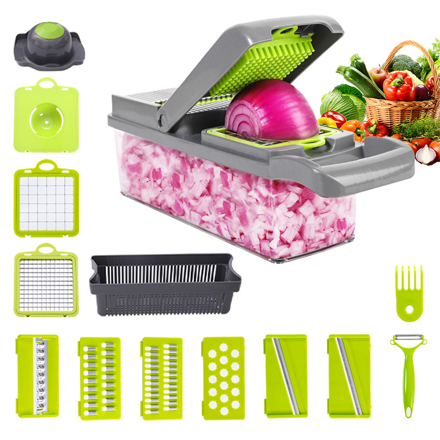 Factory wholesale Kitchen Accessories 14 in 1 Food Cutter Veggie Onion Chopper Mandoline Slicer Multifunctional Vegetable Cutter