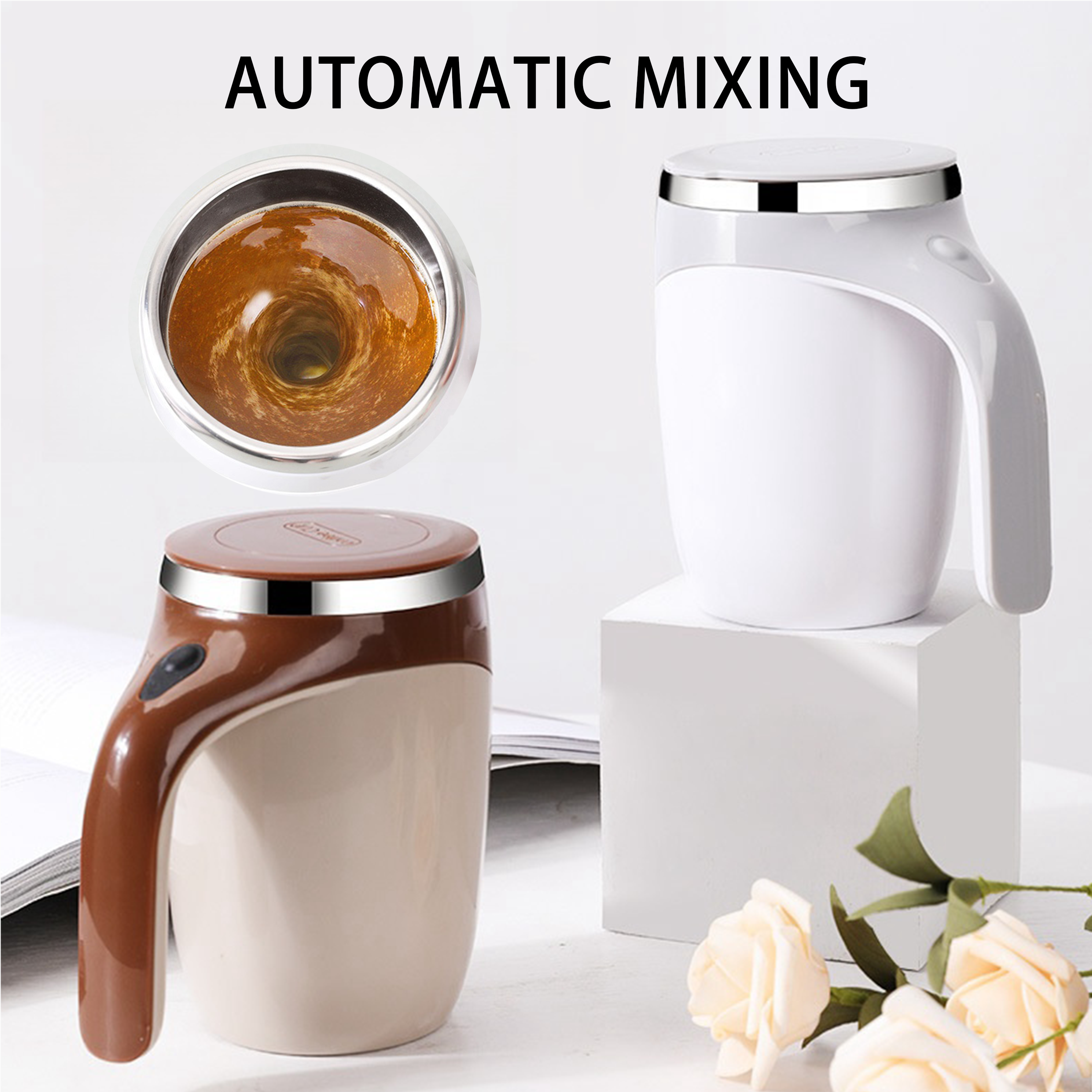 Stainless Steel Magnetic Rotating Electric Milk Cup Self Stirring Mug Lazy Coffee Automatic Mixing Cup with Handgrip