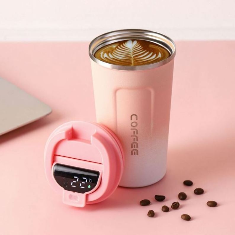 Wholesale 380Ml 510Ml Smart Temperature Display Stainless Steel Coffee Cup Double Wall Travel Office Coffee Vacuum Cup With Lid