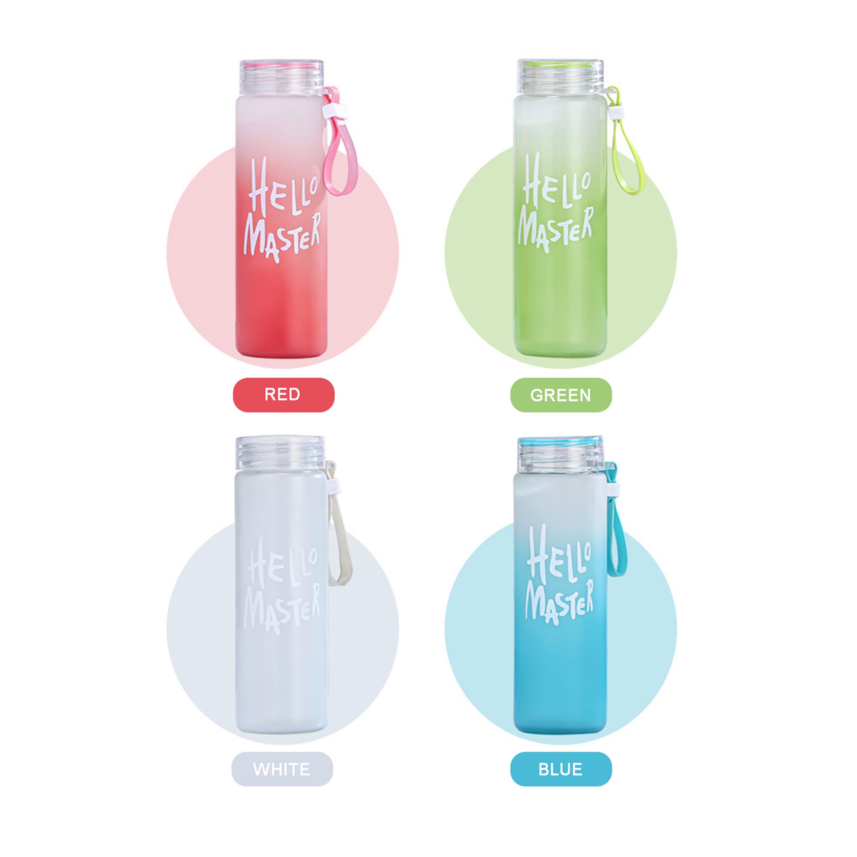 Factory Wholesale Colorful Glass Water Bottle Frosted Drinkware Cheap Glass Camp Water Bottles