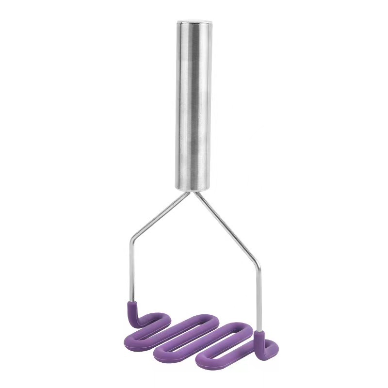 Promotional Imprinted Logo Custom rotects Non-Scratch Cookware Stainless Steel Handle Silicone Coated Potato Masher