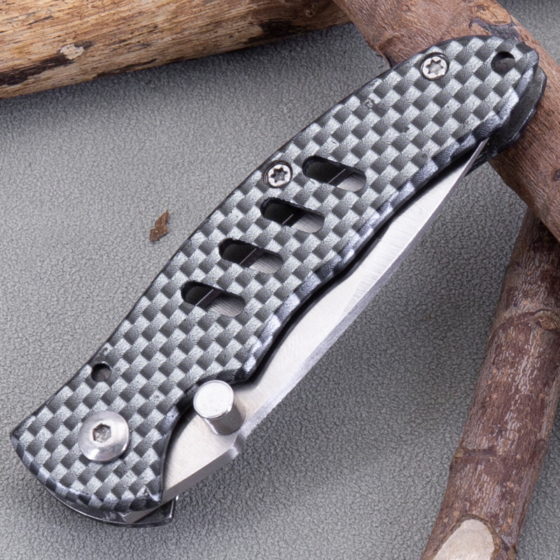 Outdoor Survival Black Twill Carbon Fiber Overlay Handle 3Cr13 Stainless Steel Tactical Pocket Knife for EDC