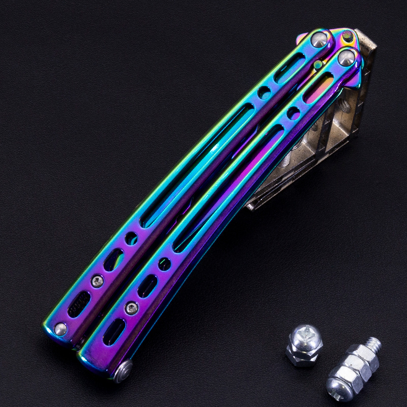 FInger Trainer Rainbow Titanium Practice Folding Knife Stainless Steel Curve Unsharpened Blade Training Practice Knives