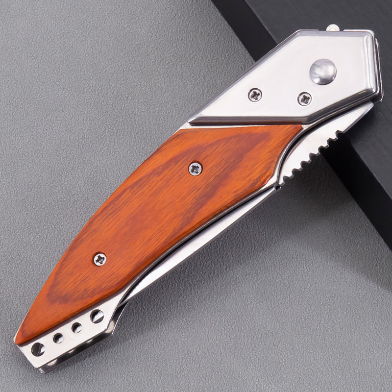 Best Selling Product Tactical Folding Blade Wood Handle Knife Outdoor Survival Hunting Camping Pocket Knife