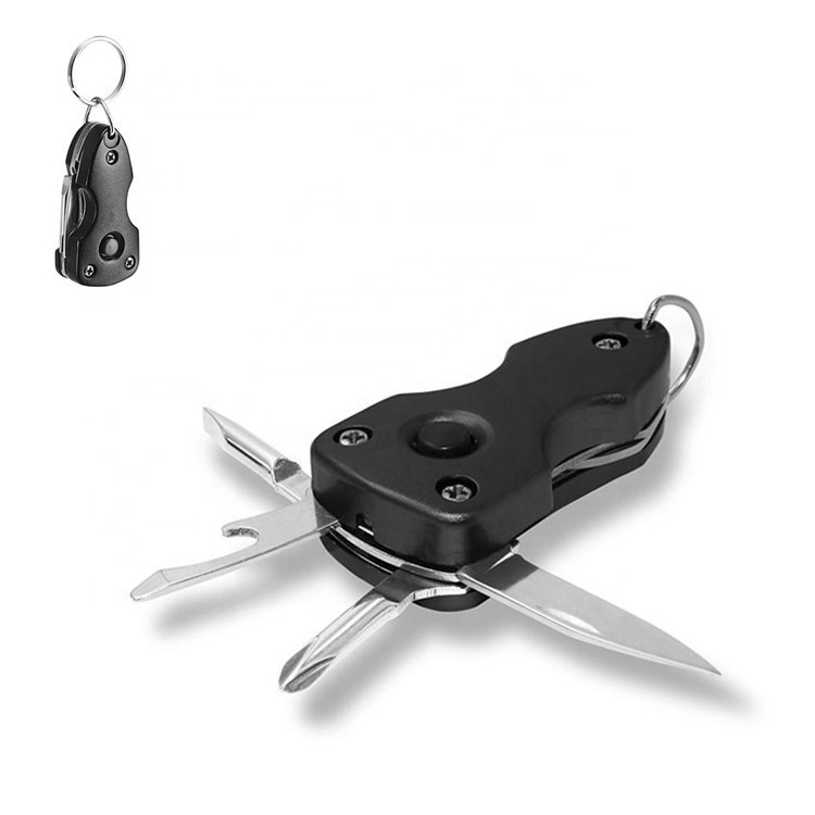 7 in 1 Multitool Keychain Knife Folding Multi Useful Key Ring with LED Flashlight Bottle   Opener Knife Screwdriver