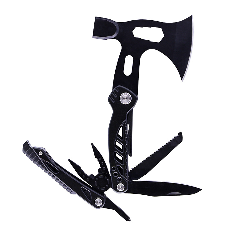 Stainless steel all in one multi function tool hammer plier outdoor survival hiking camping multi tool axe black