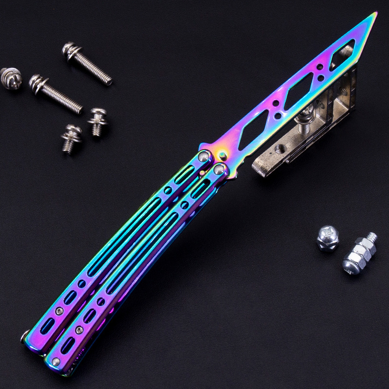 FInger Trainer Rainbow Titanium Practice Folding Knife Stainless Steel Curve Unsharpened Blade Training Practice Knives