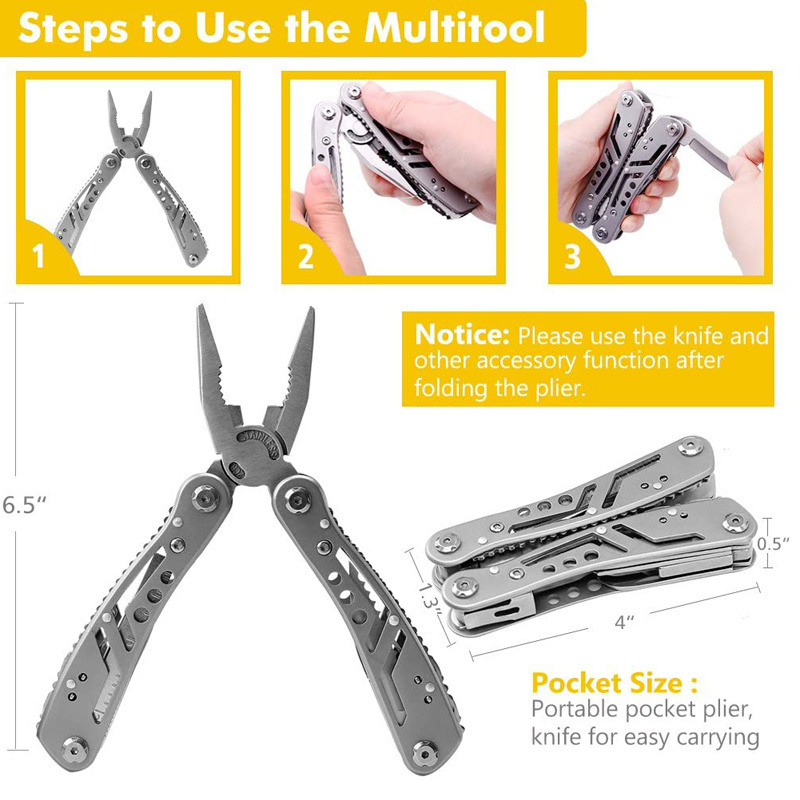 2cr stainless steel camping folding pocket wire multi tools customized multipurpose plier knife screwdriver bit