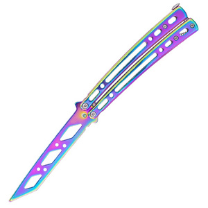 FInger Trainer Rainbow Titanium Practice Folding Knife Stainless Steel Curve Unsharpened Blade Training Practice Knives