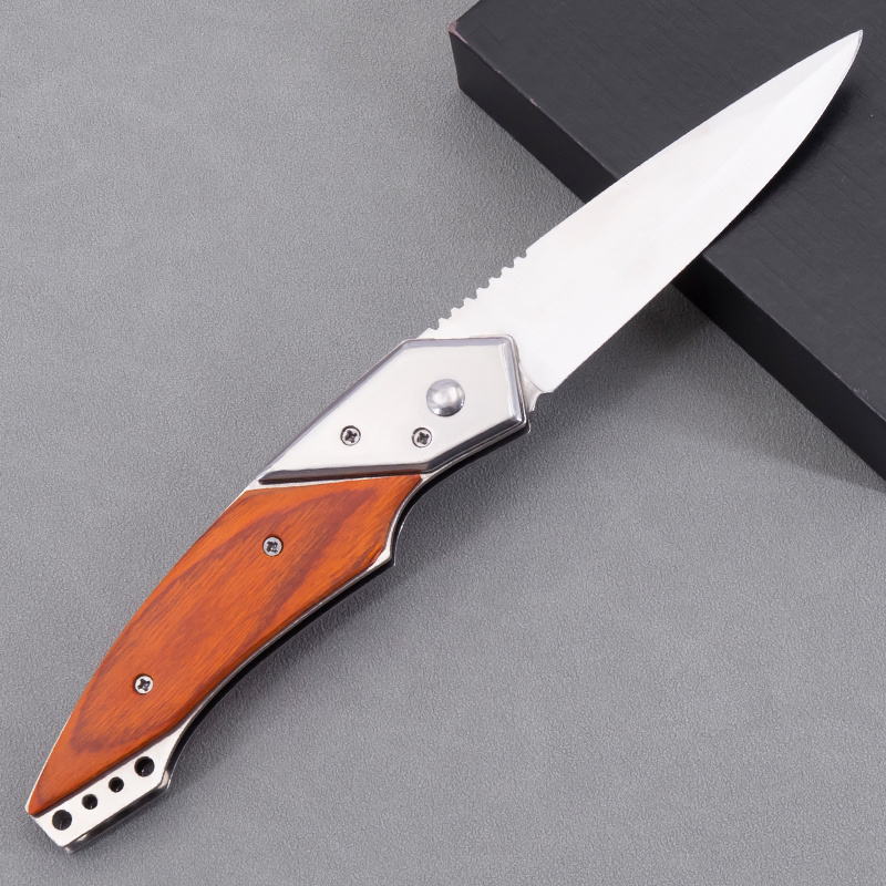 Best Selling Product Tactical Folding Blade Wood Handle Knife Outdoor Survival Hunting Camping Pocket Knife