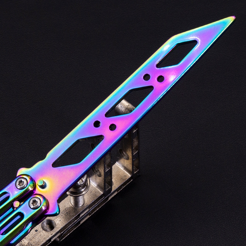 FInger Trainer Rainbow Titanium Practice Folding Knife Stainless Steel Curve Unsharpened Blade Training Practice Knives