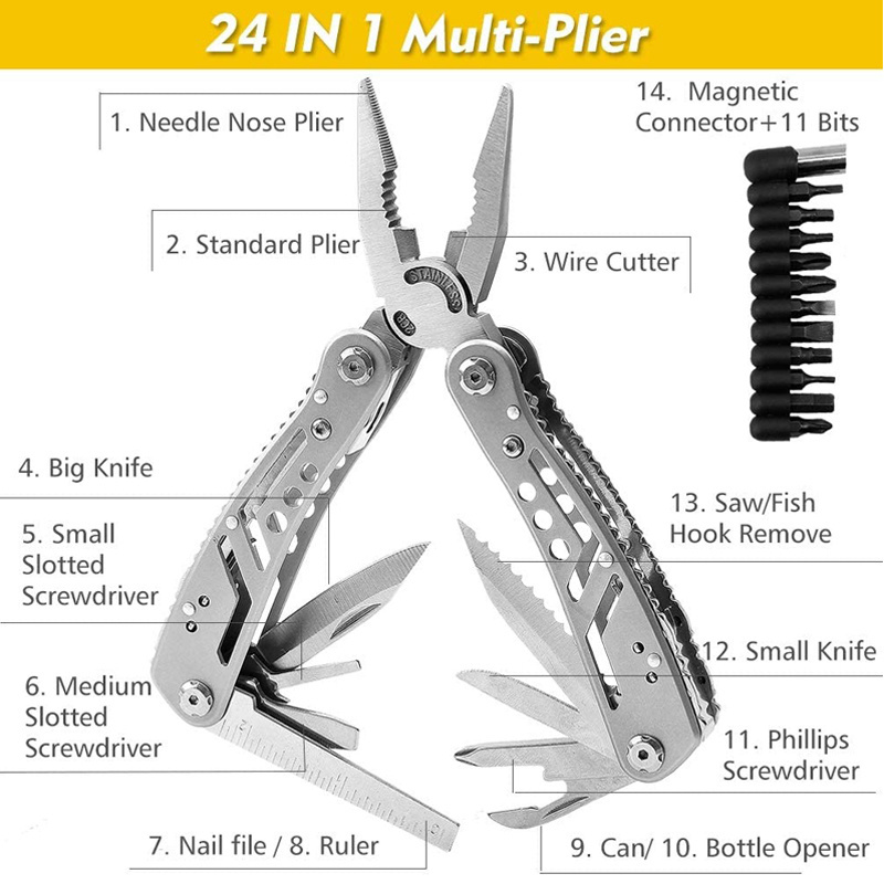 2cr stainless steel camping folding pocket wire multi tools customized multipurpose plier knife screwdriver bit