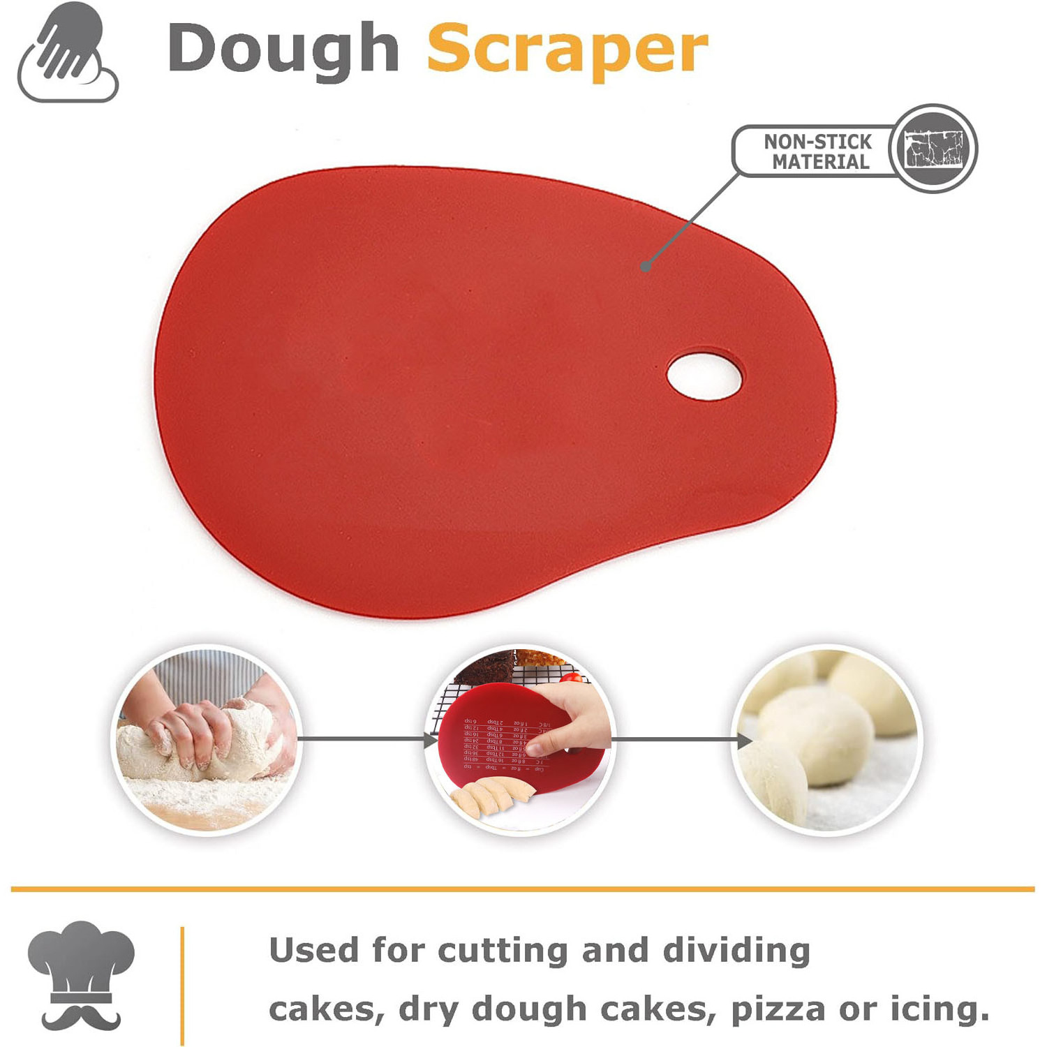 Kitchen Baking Accessories BPA Free Silicone Dough Baking Cutter Cake Pastry Bread Pizza Dough Scraper With Measuring Scale