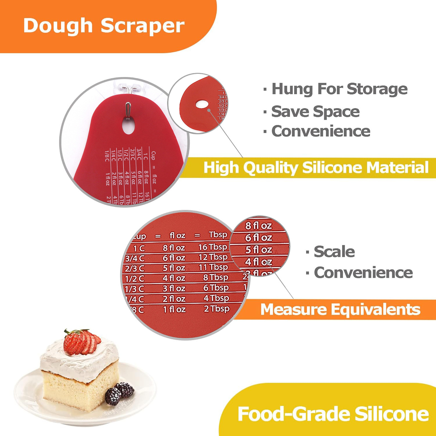 Kitchen Baking Accessories BPA Free Silicone Dough Baking Cutter Cake Pastry Bread Pizza Dough Scraper With Measuring Scale