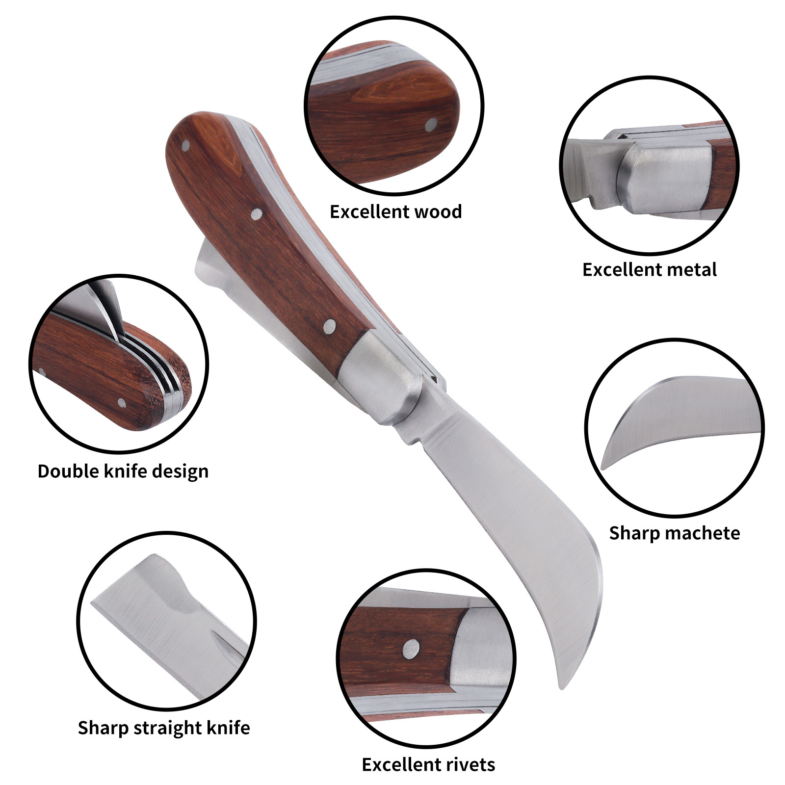 traditional gardening pruning knife stainless steel material wood handle lamp foot knife custom logo farm hand tool