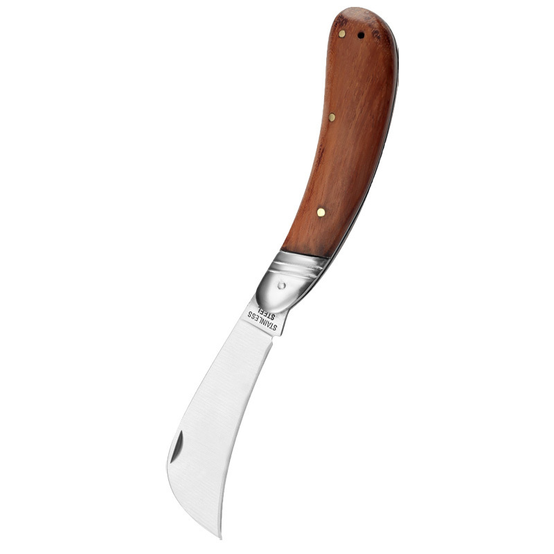 Stainless Steel Mushroom Knife Rose Wood Handle Sickle Pocket Electrician Folding Knife Grafting