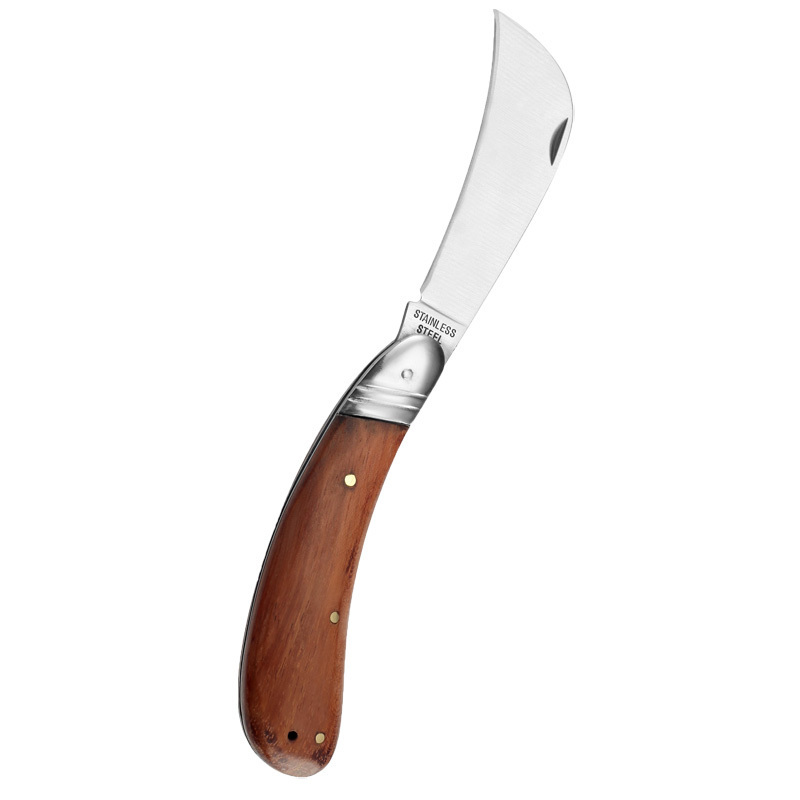 Stainless Steel Mushroom Knife Rose Wood Handle Sickle Pocket Electrician Folding Knife Grafting