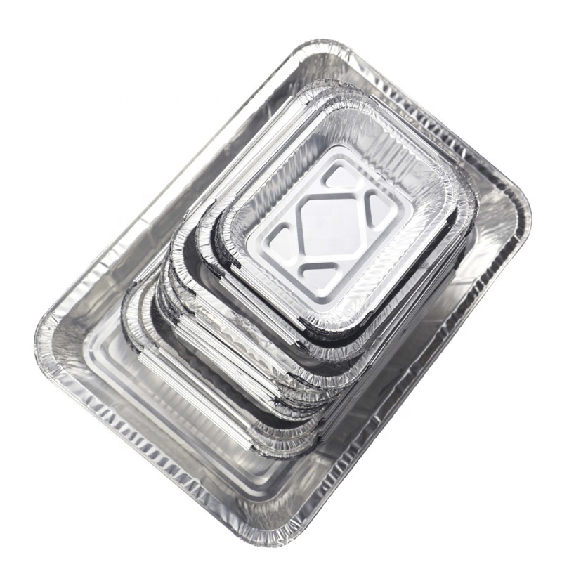 Custom Aluminum Foil Rectangle Tray Disposable Aluminum Foil Pans Aluminum Foil Tray For Plastic Lid