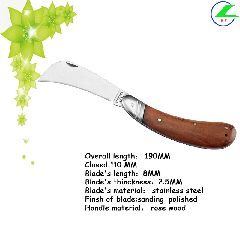 Stainless Steel Mushroom Knife Rose Wood Handle Sickle Pocket Electrician Folding Knife Grafting