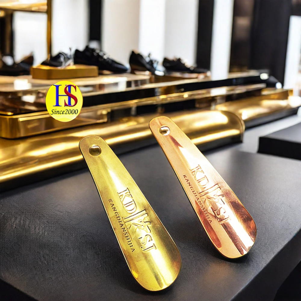 High Quality Custom Logo Travel Size Luxury Yellow Brass Metal Gold Shoe Horns for Hotel