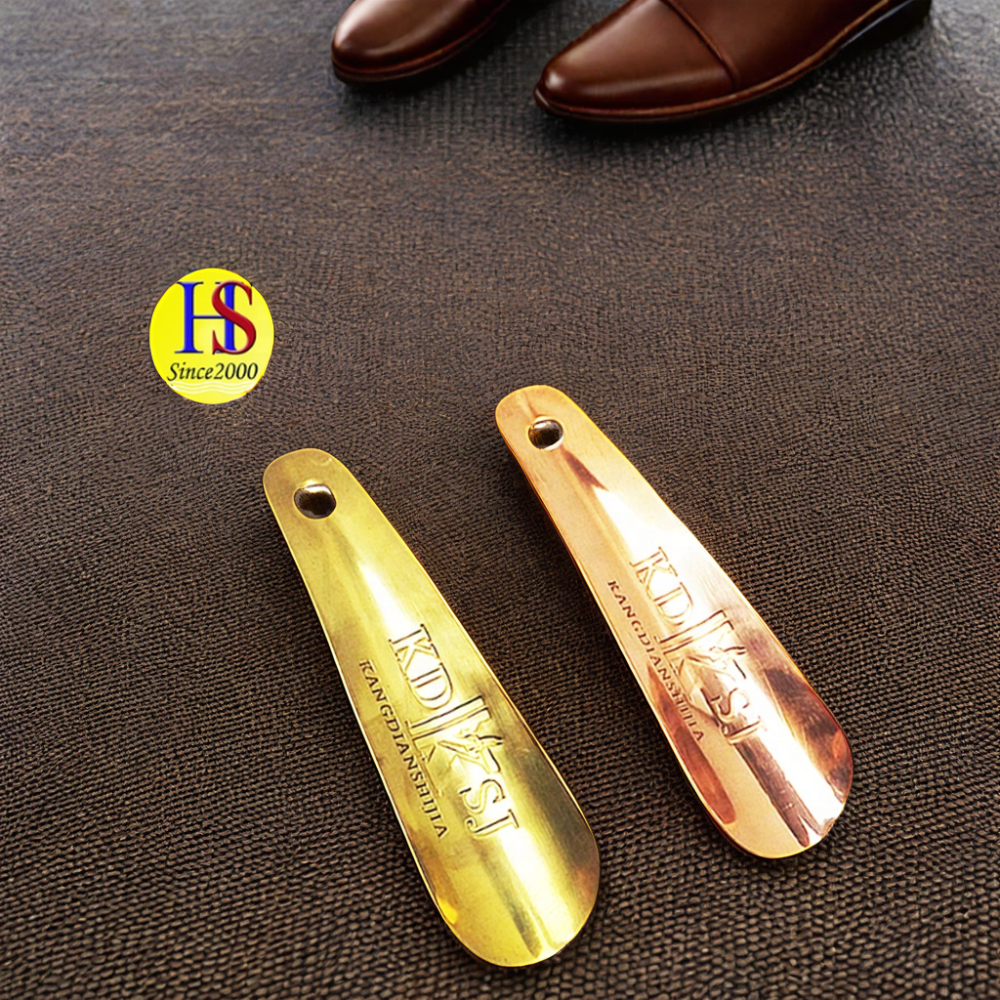 High Quality Custom Logo Travel Size Luxury Yellow Brass Metal Gold Shoe Horns for Hotel