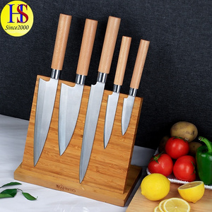 Professional 6PCS Stainless Steel Japanese Kitchen Chef Knife Set with Salmon Sushimi Sushi Bamboo Block