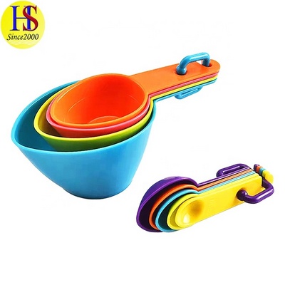 9-Piece Colorful Plastic Stacked Oil Milk Water Measuring Cups and Spoon Set for Home Baking Essential Measuring Tools