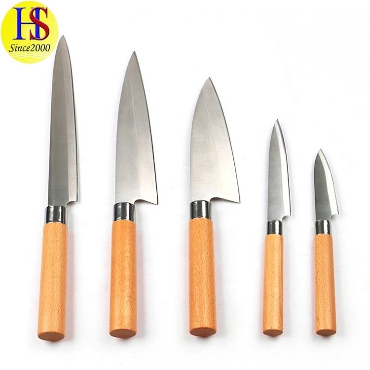 Professional 6PCS Stainless Steel Japanese Kitchen Chef Knife Set with Salmon Sushimi Sushi Bamboo Block