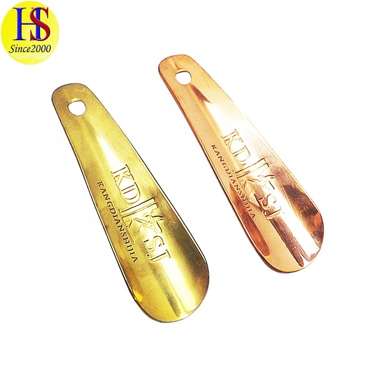 High Quality Custom Logo Travel Size Luxury Yellow Brass Metal Gold Shoe Horns for Hotel