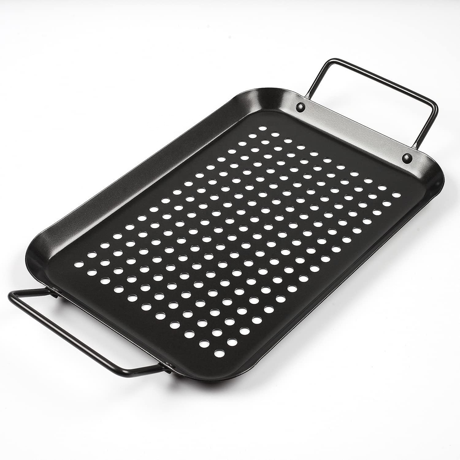 Non-Stick Grill Pan with Handle Vegetable Grill Baskets with Holes Veggie Iron Meat Fish Grill Topper Barbecue BBQ