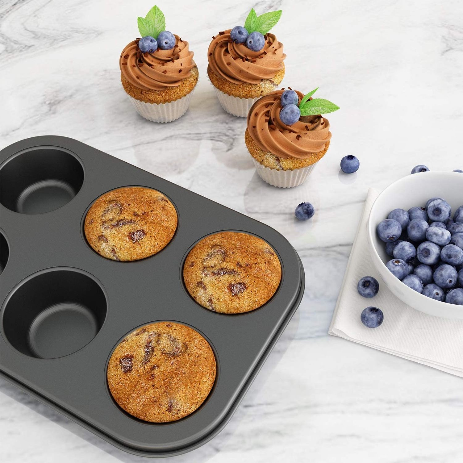 Premium Non-Stick Bakeware Muffin and Cupcake Pan 6 Cup Muffin Pan