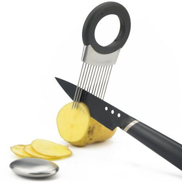 Stainless Steel Onion Holder for Slicing Food Slicer Assistant Tool for Slicing Potato, Tomato, Avocado, Cucumber and Egg