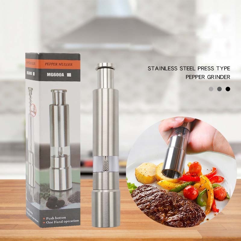 Stainless steel manual spice pepper coarse salt mini grinder press type grinder freshly ground seasoning bottle