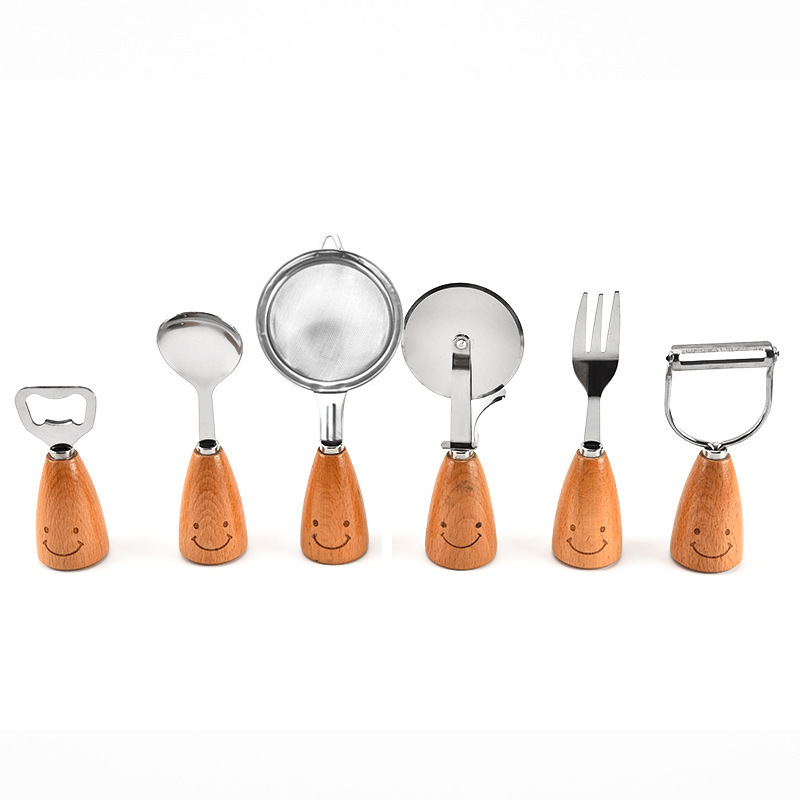 Factory Sale Cute Cooking Utensil Set DIY Baking Home Use Kitchen Utensil Set with Wood Handle