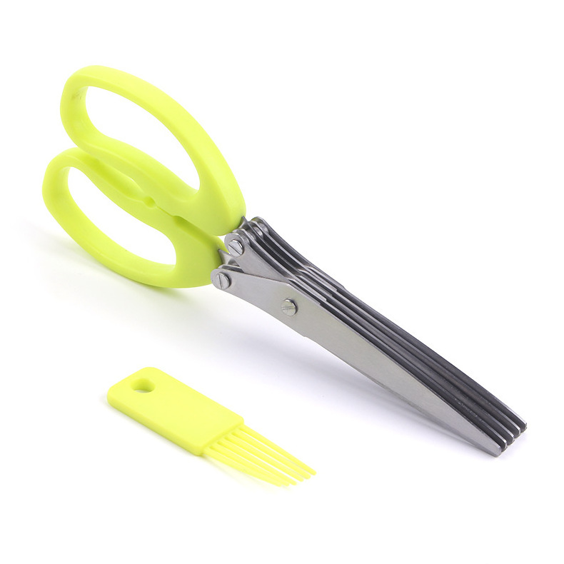 Multi-functional Stainless Steel Kitchen Knives 5 Layers Scissors Sushi Shredded Scallion Cut Herb Spices Scissors Cooking Tools