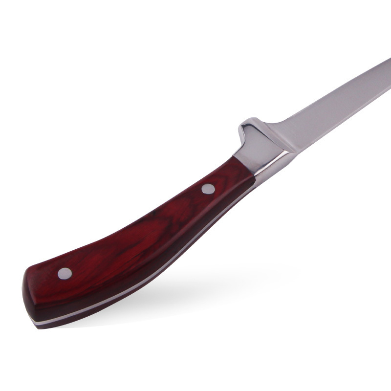 German Stainless Steel Boning Kitchen Knife Fillet Knife Fish Knives with Red coloured wood Wood Handle