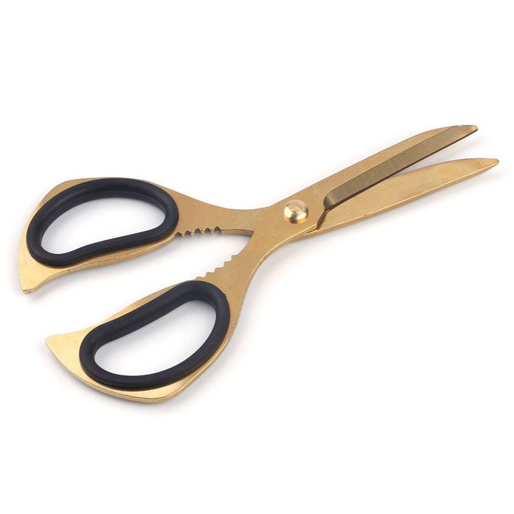 New arrival steel blade gold handle household scissors kitchen shears for meat or leather