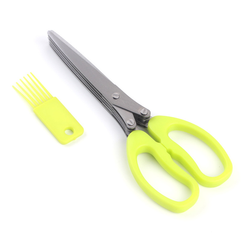 Multi-functional Stainless Steel Kitchen Knives 5 Layers Scissors Sushi Shredded Scallion Cut Herb Spices Scissors Cooking Tools