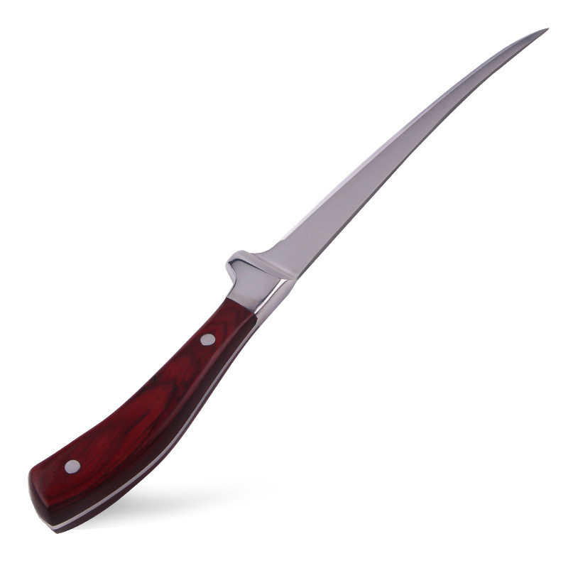 German Stainless Steel Boning Kitchen Knife Fillet Knife Fish Knives with Red coloured wood Wood Handle